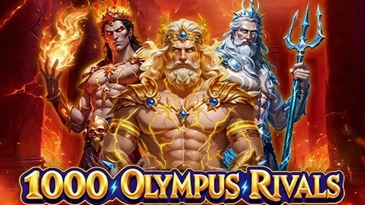 Interface do jogo de slot 1000 Olympus Rivals com destaque para seus 7 cilindros
