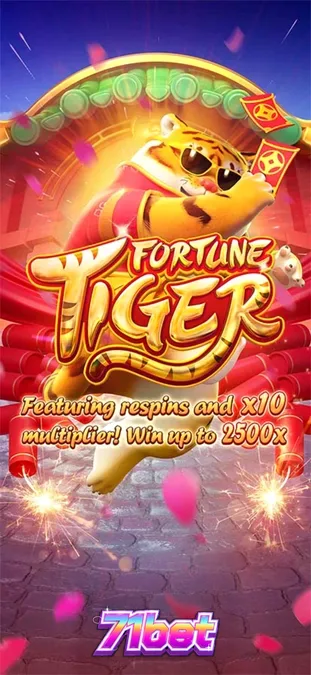 O carismático tigre dourado de Fortune Tiger em um cenário de templo asiático festivo.